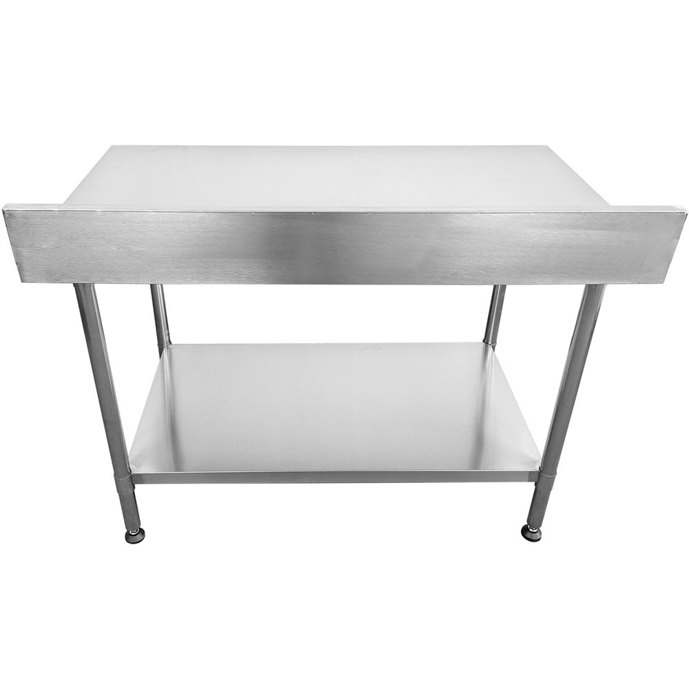 Commercial Mobile Work table with Adjustable feet Stainless steel Bottom shelf  Rear upstand 600x600xx850/930mm 