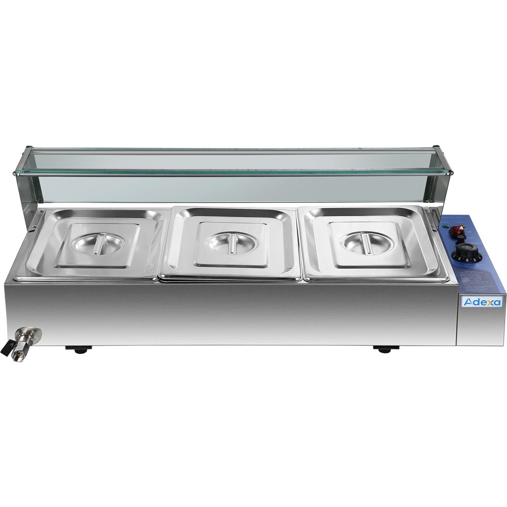 Commercial Bain Marie with Glass top sneeze guard 3xGN1/2 