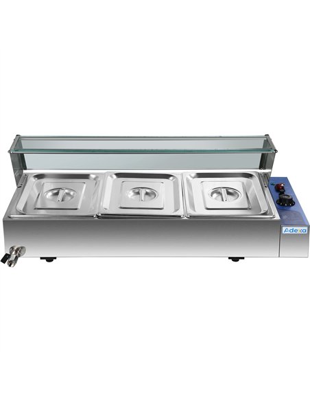 Commercial Bain Marie with Glass top sneeze guard 3xGN1/2 