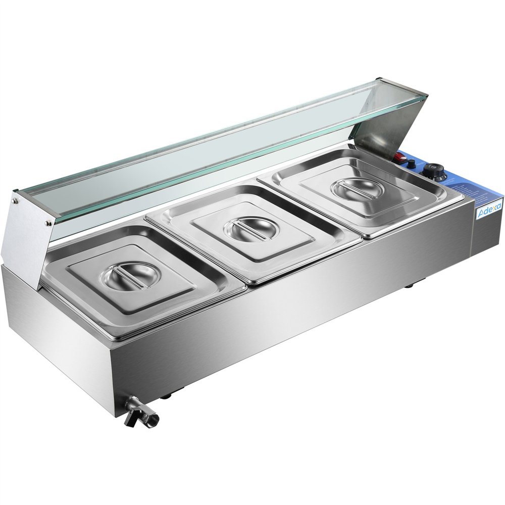 Commercial Bain Marie with Glass top sneeze guard 3xGN1/2 