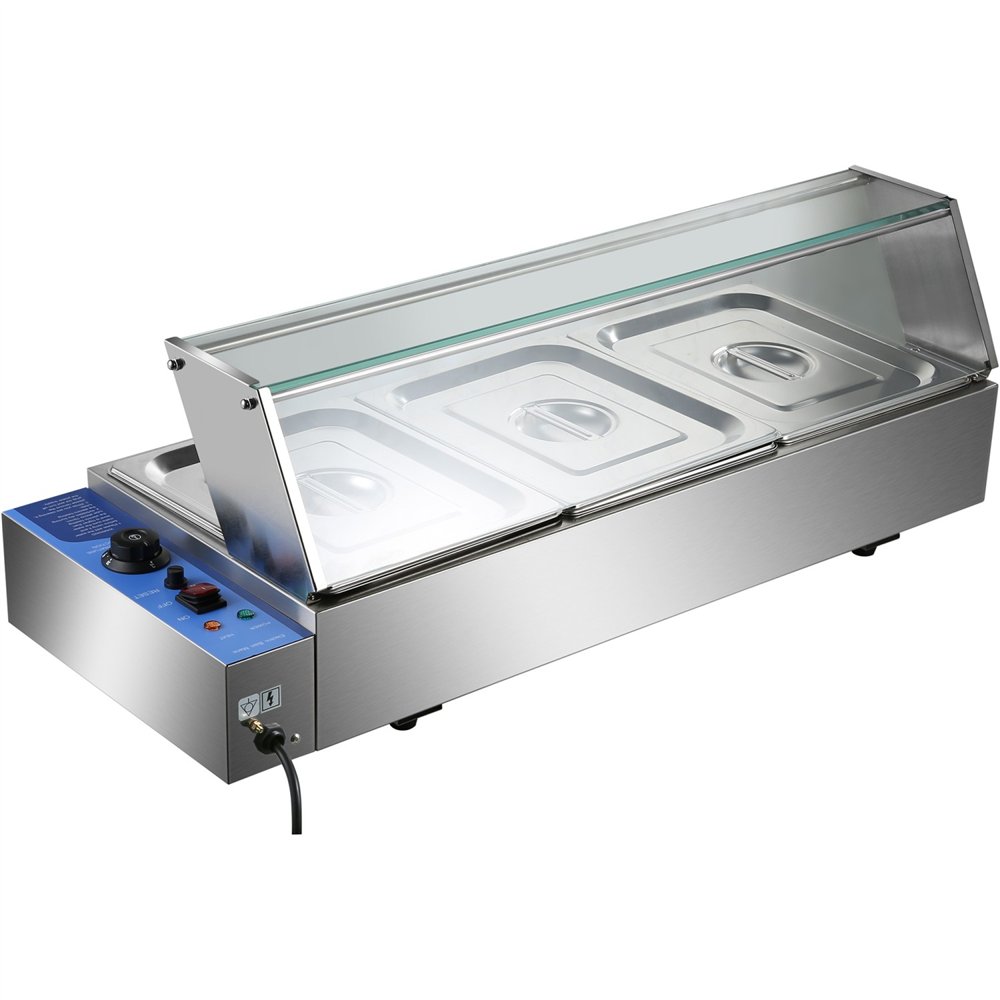 Commercial Bain Marie with Glass top sneeze guard 3xGN1/2 