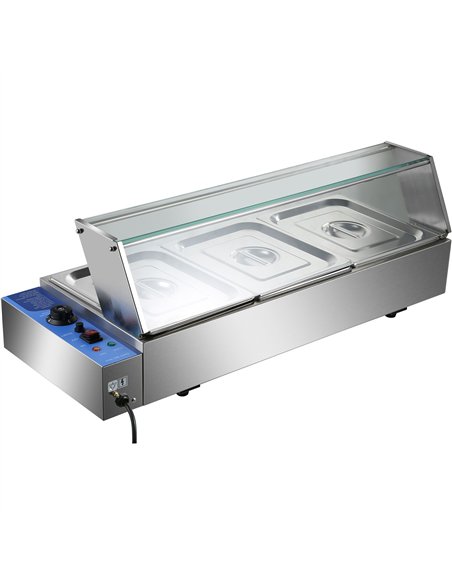Commercial Bain Marie with Glass top sneeze guard 3xGN1/2 