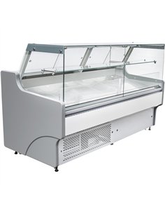 Serve over Deli counter White front Straight glass front Width 2580mm 