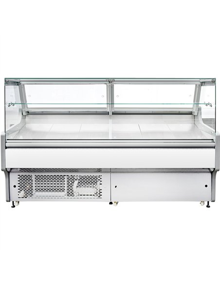 Serve over Deli counter White front Straight glass front Width 2580mm 