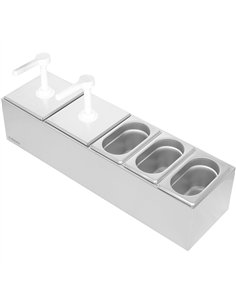 Commercial Twin 3 litre Pump Dispenser and 3x1.1 litre pans 