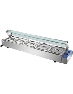 Commercial Bain Marie with Glass top sneeze guard 5xGN1/2 