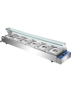 Commercial Bain Marie with Glass top sneeze guard 6xGN1/2 