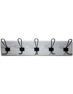 Rustic Wall Mounted 24&quot (610mm) Coat Rack with 5 Rustic Hooks Solid Pine Wood Whitewash 