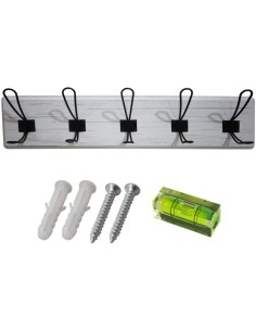 Rustic Wall Mounted 24&quot (610mm) Coat Rack with 5 Rustic Hooks Solid Pine Wood Whitewash  2