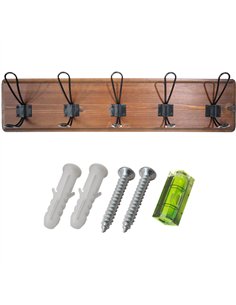 Rustic Wall Mounted 24&quot (610mm) Coat Rack with 5 Rustic Hooks Solid Pine Wood Brown  2