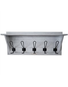 Rustic Wall Mounted 24&quot (610mm) Coat Rack Shelf with 5 Rustic Hooks Solid Pine Wood Whitewash 