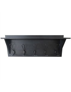 Rustic Wall Mounted 24&quot (610mm) Coat Rack Shelf with 5 Rustic Hooks Solid Pine Wood Black 