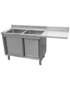 Stainless Steel Double Bowl Sink Unit with Right Drainer &amp Cabinet 1800×600×950mm 