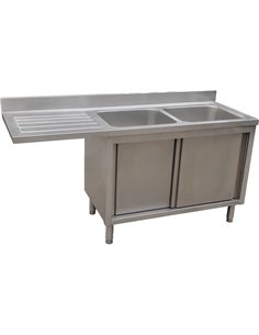 Stainless Steel Double Bowl Sink Unit with Left Drainer &amp Cabinet 1600×700×950mm 