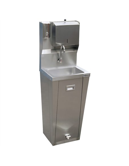 Commercial Stainless Steel Hand Wash Basin with Foot Pedal and Dispenser Unit 430x385x1350mm 