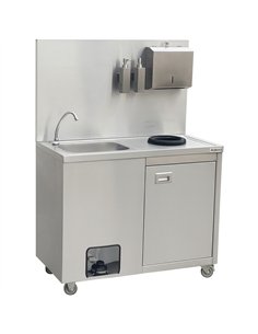 Mobile Stainless Steel Hygiene Station with Pedal Faucet &amp Waste Bin 1000x500x1350mm 