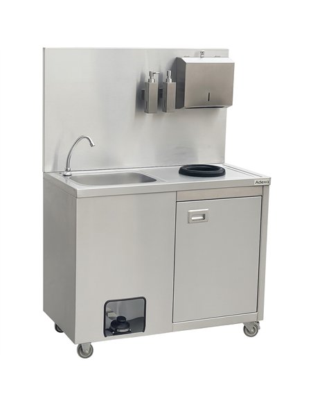 Mobile Stainless Steel Hygiene Station with Pedal Faucet &amp Waste Bin 1000x500x1350mm 