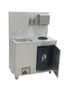 Mobile Stainless Steel Hygiene Station with Pedal Faucet &amp Waste Bin 1000x500x1350mm  2