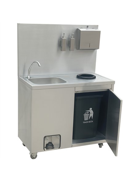 Mobile Stainless Steel Hygiene Station with Pedal Faucet &amp Waste Bin 1000x500x1350mm 