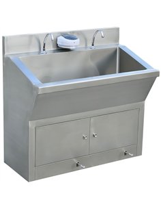 Commercial Stainless Steel Double Scrub Sink with Pedal Controls &amp Dual Faucets 1200x600x1000mm 