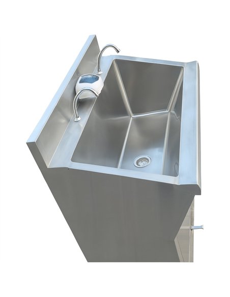 Commercial Stainless Steel Double Scrub Sink with Pedal Controls &amp Dual Faucets 1200x600x1000mm 