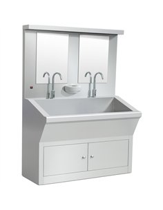 Commercial Stainless Steel Double Scrub Sink with Mirrors, Pedal Controls &amp Dual Faucets 1200x600x1800mm 