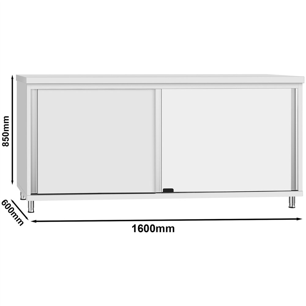 Commercial Stainless Steel Sliding Door Work Table Cabinet 1600x600x850mm 