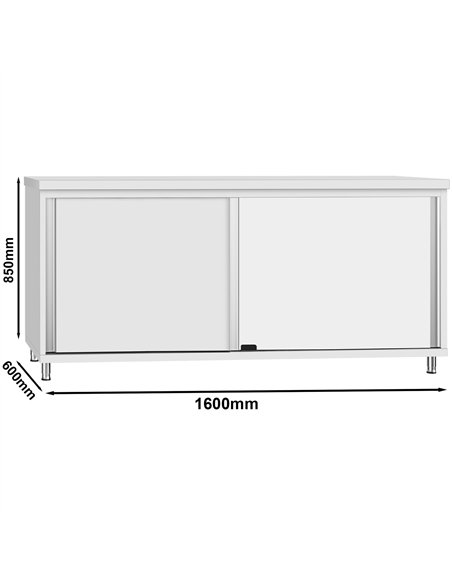 Commercial Stainless Steel Sliding Door Work Table Cabinet 1600x600x850mm 
