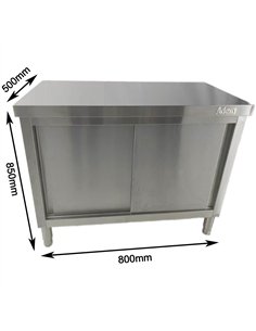 Commercial Stainless Steel Sliding Door Work Table Cabinet 800x500x850mm  2