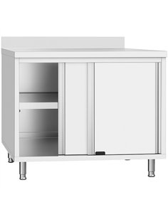 Commercial Stainless Steel Sliding Door Work Table Cabinet with Shelf and Backsplash 800x600x950mm 