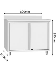 Commercial Stainless Steel Sliding Door Work Table Cabinet with Shelf and Backsplash 800x600x950mm  2