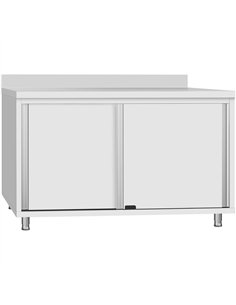 Commercial Stainless Steel Sliding Door Work Table Cabinet with Shelf and Backsplash 1400x700x950mm  2