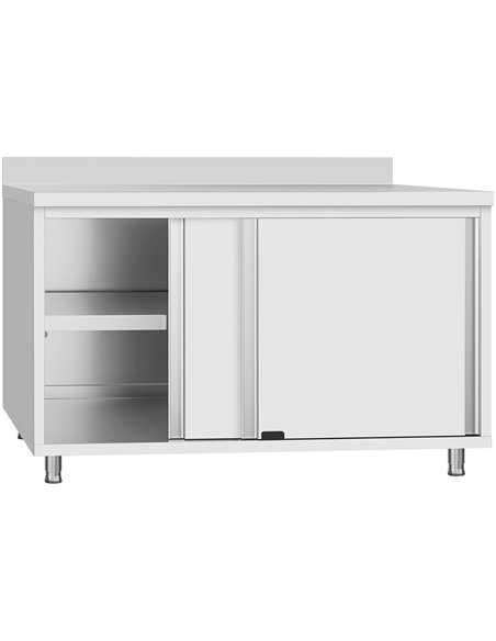 Commercial Stainless Steel Sliding Door Work Table Cabinet with Shelf and Backsplash 1000x500x950mm 
