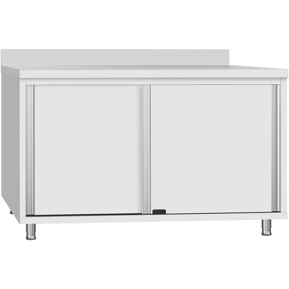 Commercial Stainless Steel Sliding Door Work Table Cabinet with Shelf and Backsplash 1000x500x950mm 