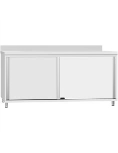 Commercial Stainless Steel Sliding Door Work Table Cabinet with Shelf and Backsplash 1600x500x950mm  2