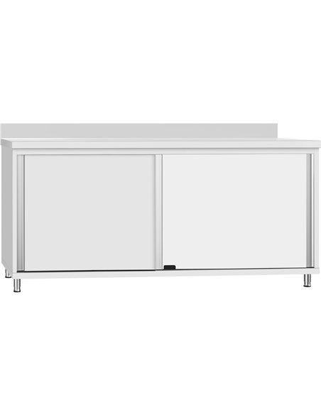 Commercial Stainless Steel Sliding Door Work Table Cabinet with Shelf and Backsplash 1600x500x950mm 