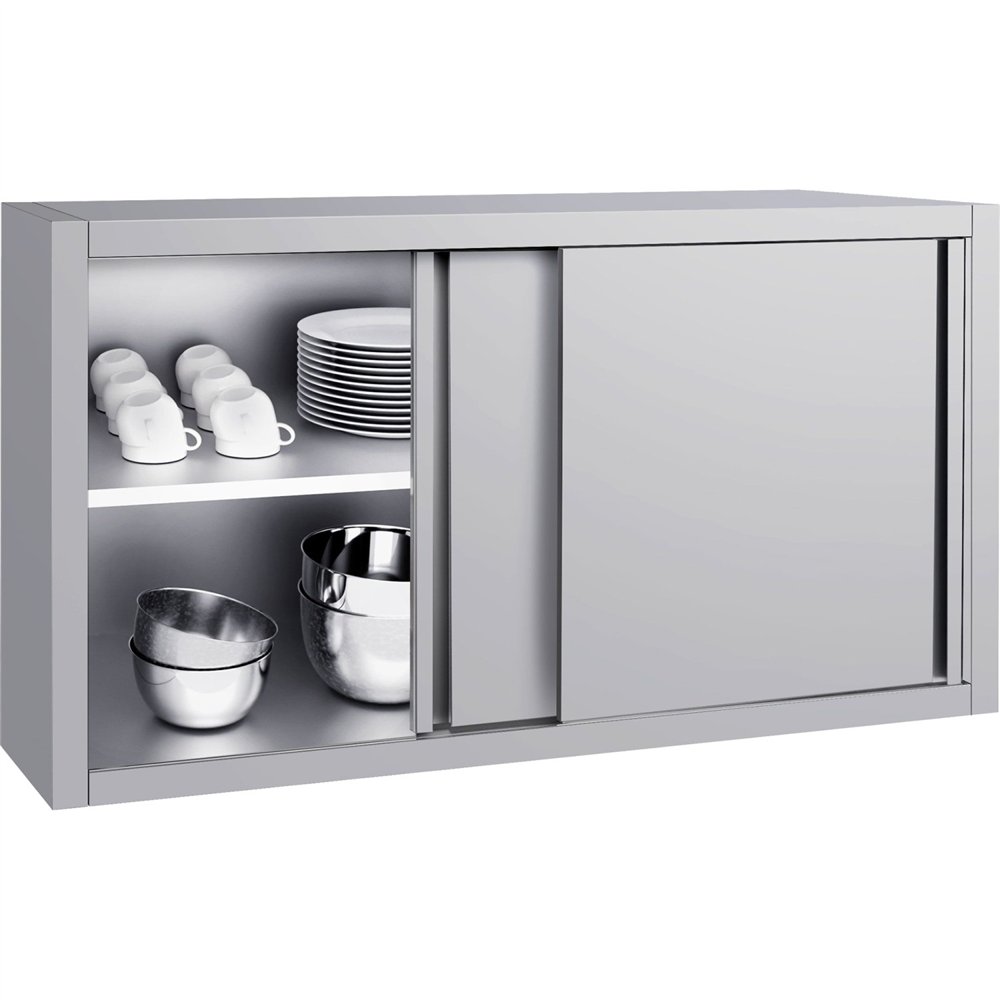 Commercial Stainless Steel Wall Cabinet with Sliding Doors and Inner Shelf 1500x500x650mm 