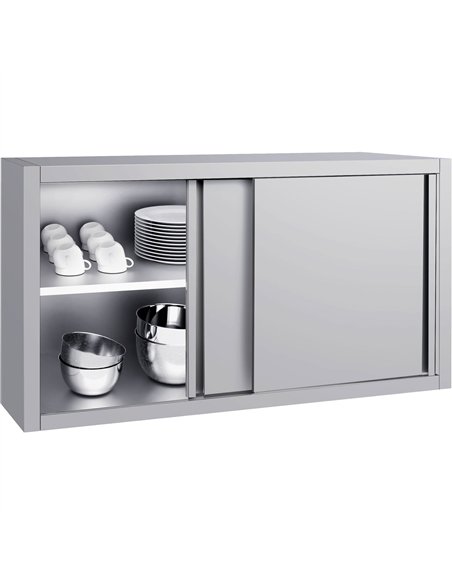 Commercial Stainless Steel Wall Cabinet with Sliding Doors and Inner Shelf 1500x500x650mm 