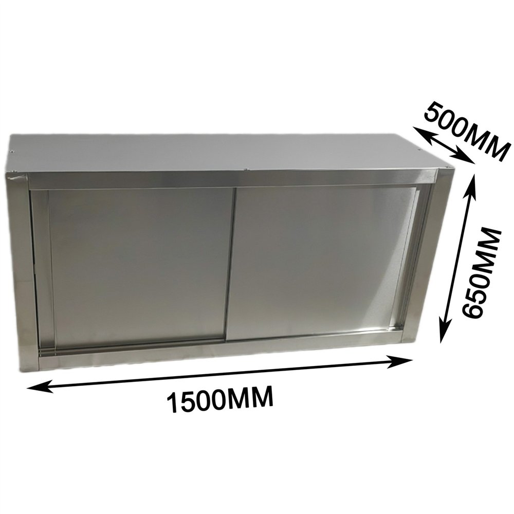 Commercial Stainless Steel Wall Cabinet with Sliding Doors and Inner Shelf 1500x500x650mm 