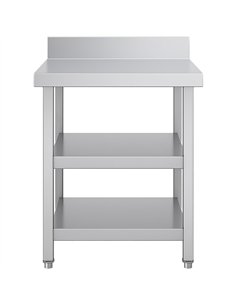 Commercial 3-Tier Stainless Steel Work Table with Undershelves and Backsplash 600x600x850mm 