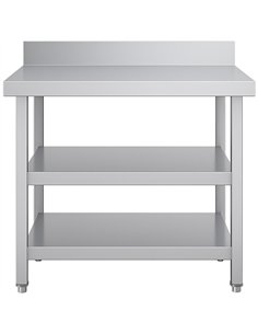 Commercial 3-Tier Stainless Steel Work Table with Undershelves and Backsplash 900x600x850mm 