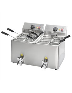 Commercial Electric 16L Double-Tank Table-Top Pasta Boiler with 8 Baskets and 2 Drain Taps 748×475×455mm 