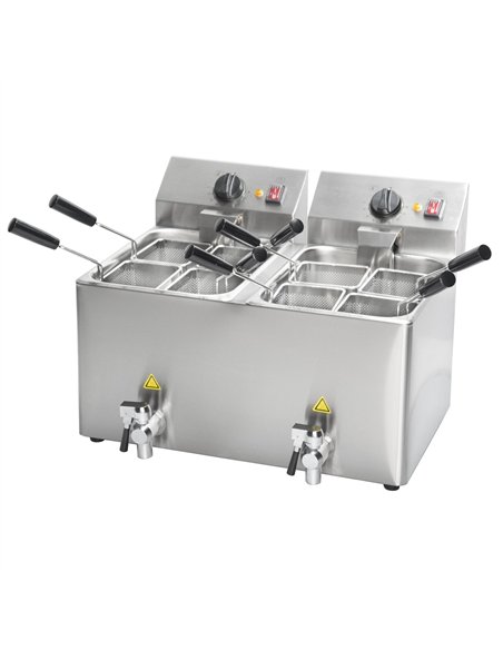 Commercial Electric 16L Double-Tank Table-Top Pasta Boiler with 8 Baskets and 2 Drain Taps 748×475×455mm 