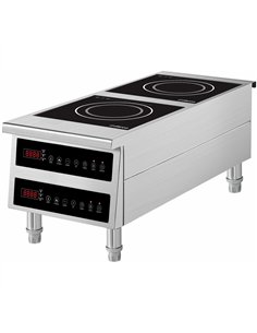 Commercial Countertop Double Front-to-Back Induction Cooker with Legs 7000W (3500W+3500W) Touch Control Hardwired 