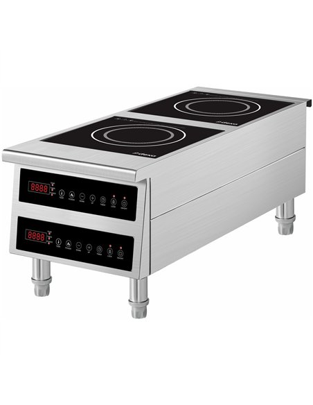 Commercial Countertop Double Front-to-Back Induction Cooker with Legs 7000W (3500W+3500W) Touch Control Hardwired 