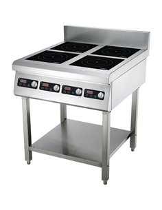 Commercial Freestanding 4-Zone Induction Cooker with Water Baffle &amp Undershelf 11.2kW (4 × 2800W) Knob Control 