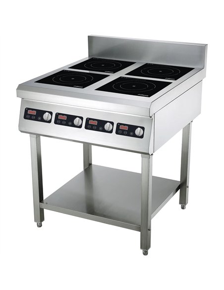 Commercial Freestanding 4-Zone Induction Cooker with Water Baffle &amp Undershelf 11.2kW (4 × 2800W) Knob Control 
