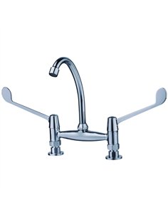 Commercial Deck-Mounted Twin-Lever Sink Mixer Tap with Swivel Spout Chrome 