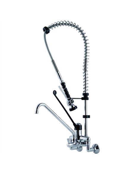 Commercial Wall-Mounted Pre-Rinse Spray Unit with Add-On Faucet &amp 6&quot Centres Chrome 
