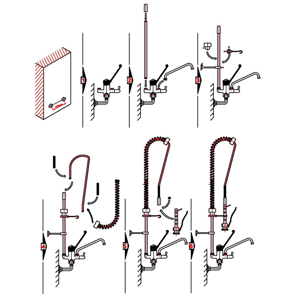 Commercial Wall-Mounted Pre-Rinse Spray Unit with Add-On Faucet &amp 6&quot Centres Chrome 
